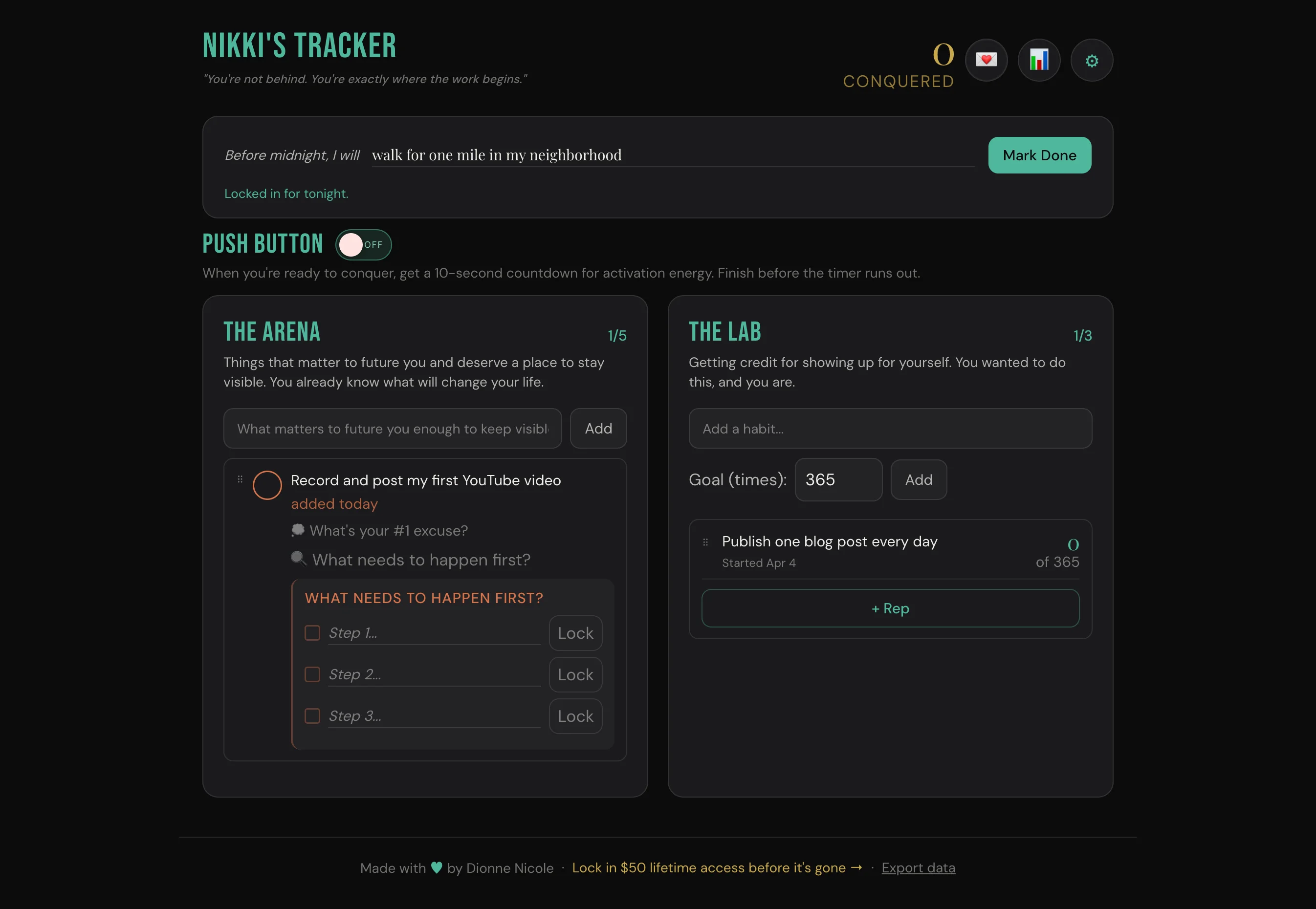 Dashboard with Arena and Lab active